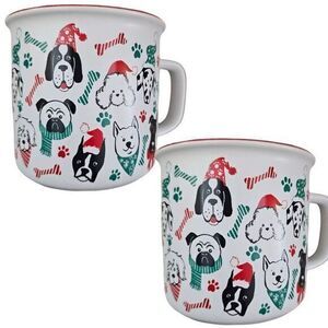 (2) 16 oz mugs with dog faces bones and paw‎ prints for Christmas New